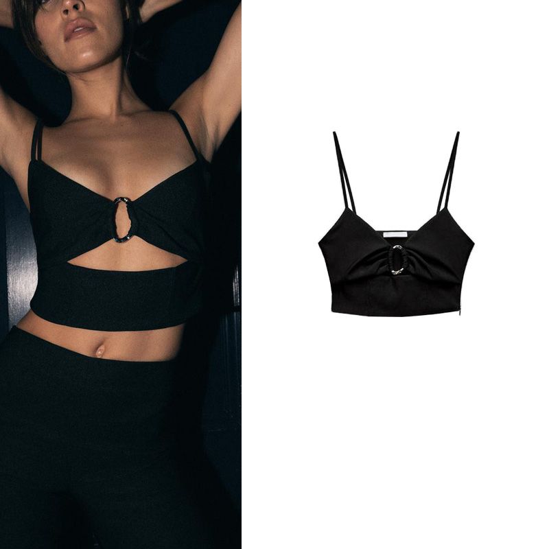 Spring New Fashion Pure Desire Style Sexy All-Matching V Neck Camisole Open Design Short Top 0085329