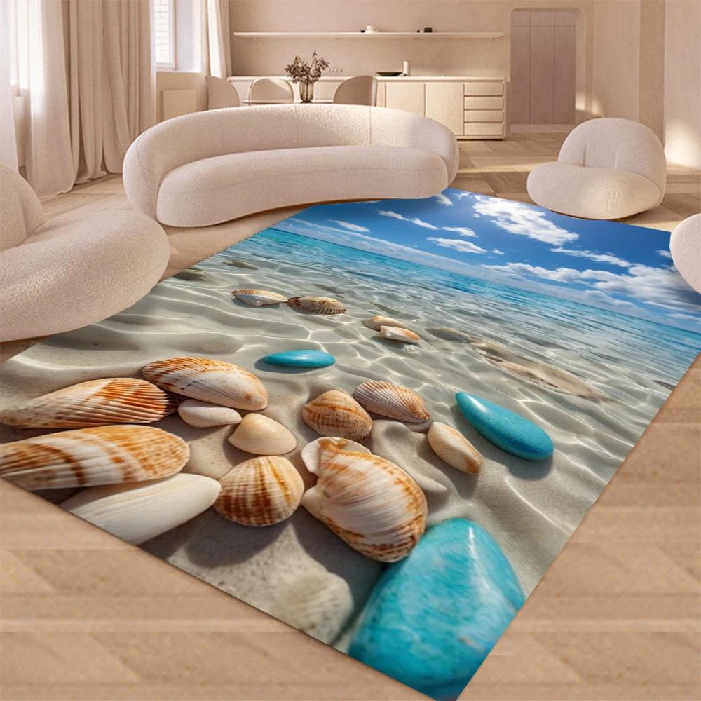 Ocean Beach Scallop Starfish Kitchen Mat Home Decor Carpet for Living Room Bedroom Bedside Foot Pad Non-slip Bathroom Doormat