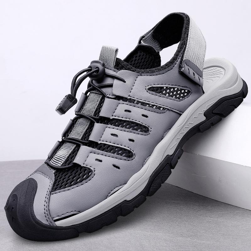 Fashion Summer Breathable Men's Bag Head Sandals Hollow Mesh Hole Shoes Outdoor Non-slip Flats Lightweight Sports Leisure Beach Shoes