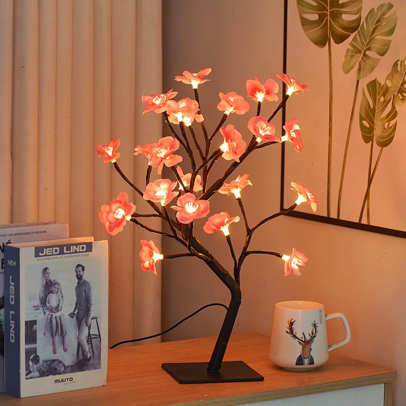 LED Cherry Blossom & Peach Phalaenopsis Table Lamp - Christmas Tree Room Decor Night Light
