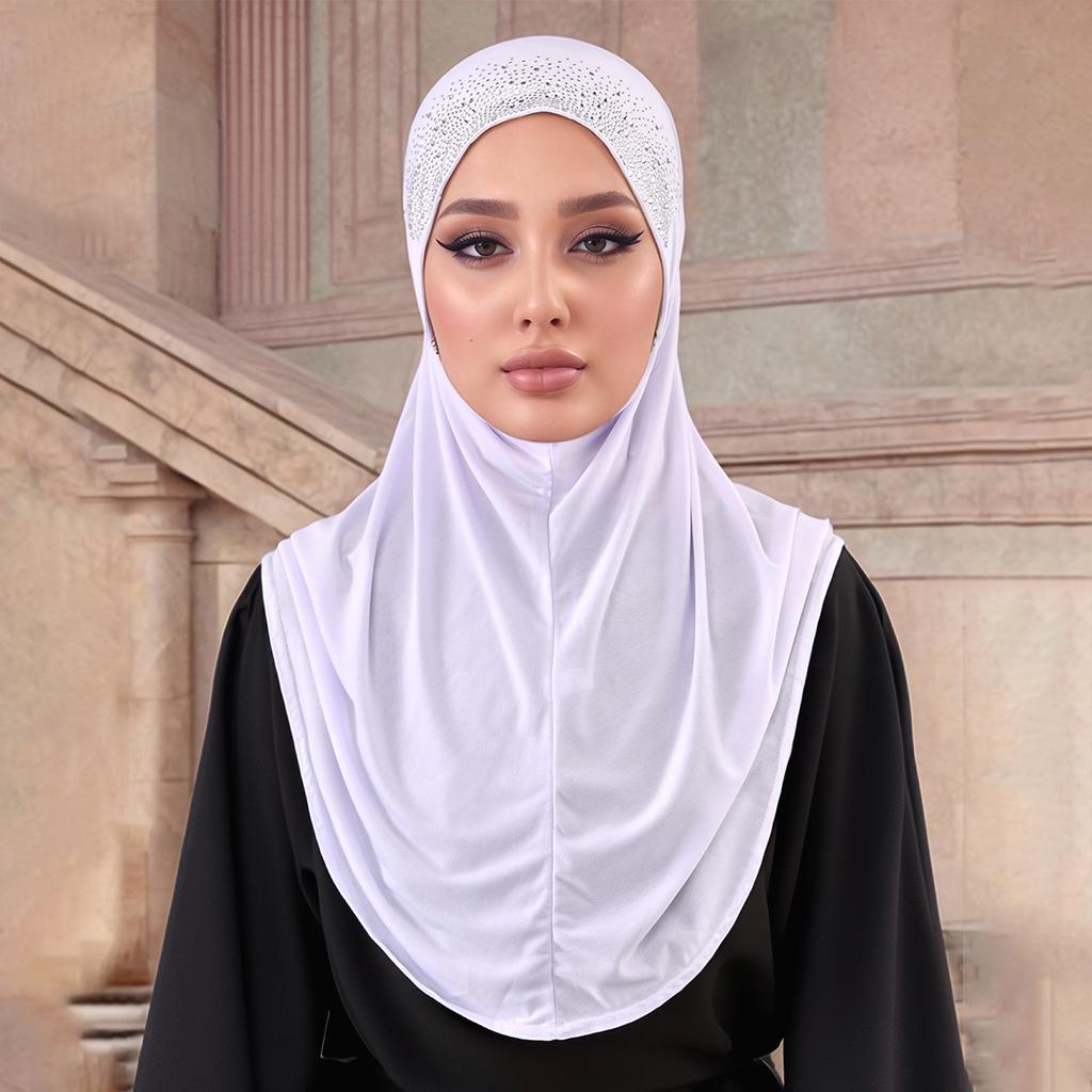 Moslimské ženy Diamantová Jednofarebná Vnútorná Šatka Islamská Okamžitá Hidžáb Malajzia Podšatka Dámska Čiapka Krištáľová Konopná Čiapka s Brmbolcom 80*55cm
