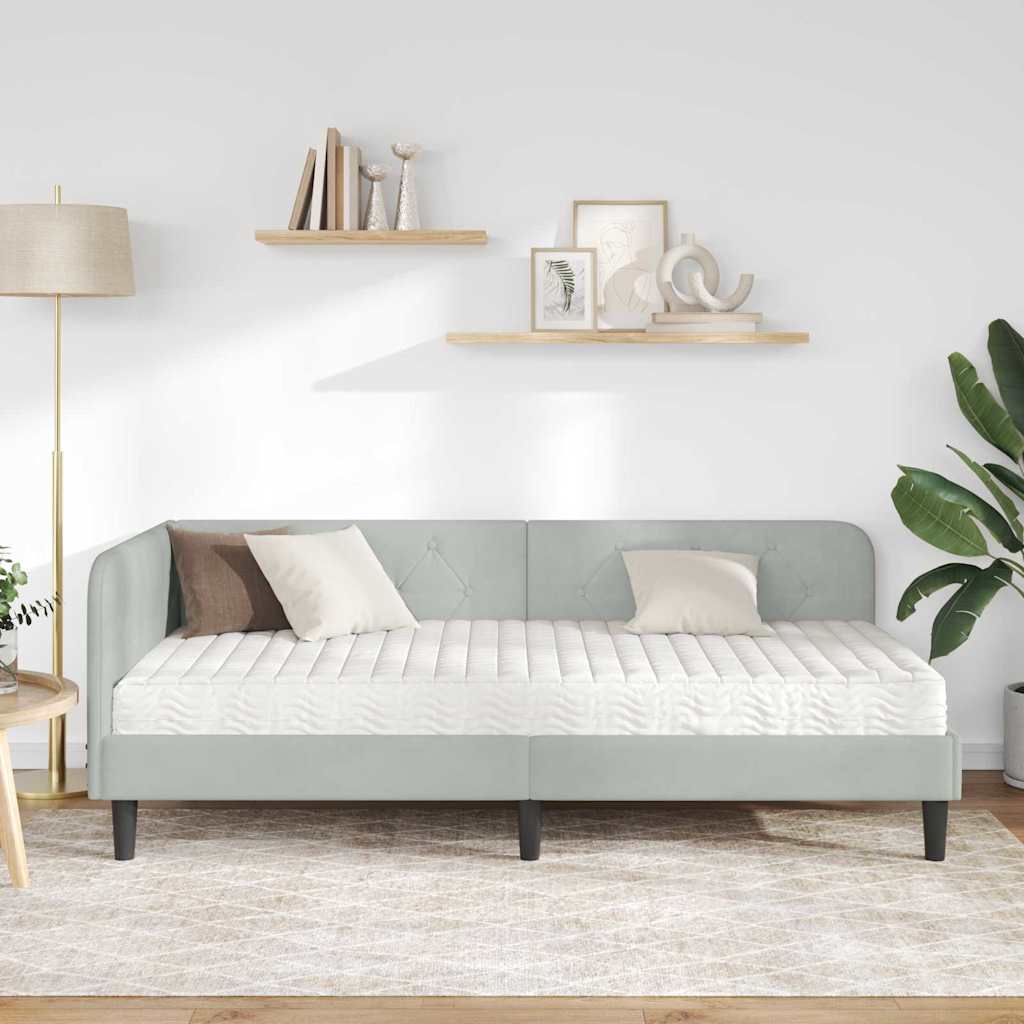 Corner Bed Frame Light Grey 90 X 190 Cm Velvet