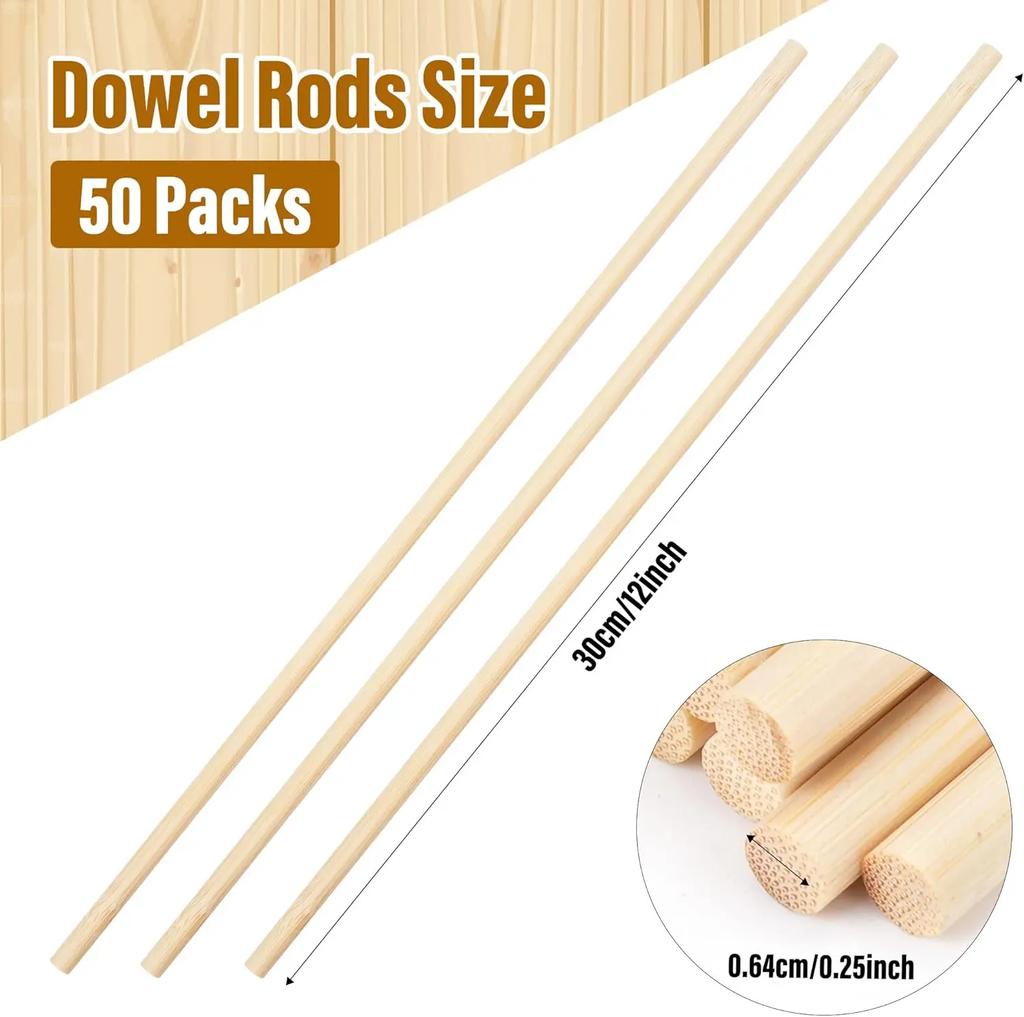 Wooden Dowel Rods Wood Sticks for Crafts, Precut Wooden Rod Sticks Wood Dowels for Craft and DIY Projects, Cake Dowels Hardwood