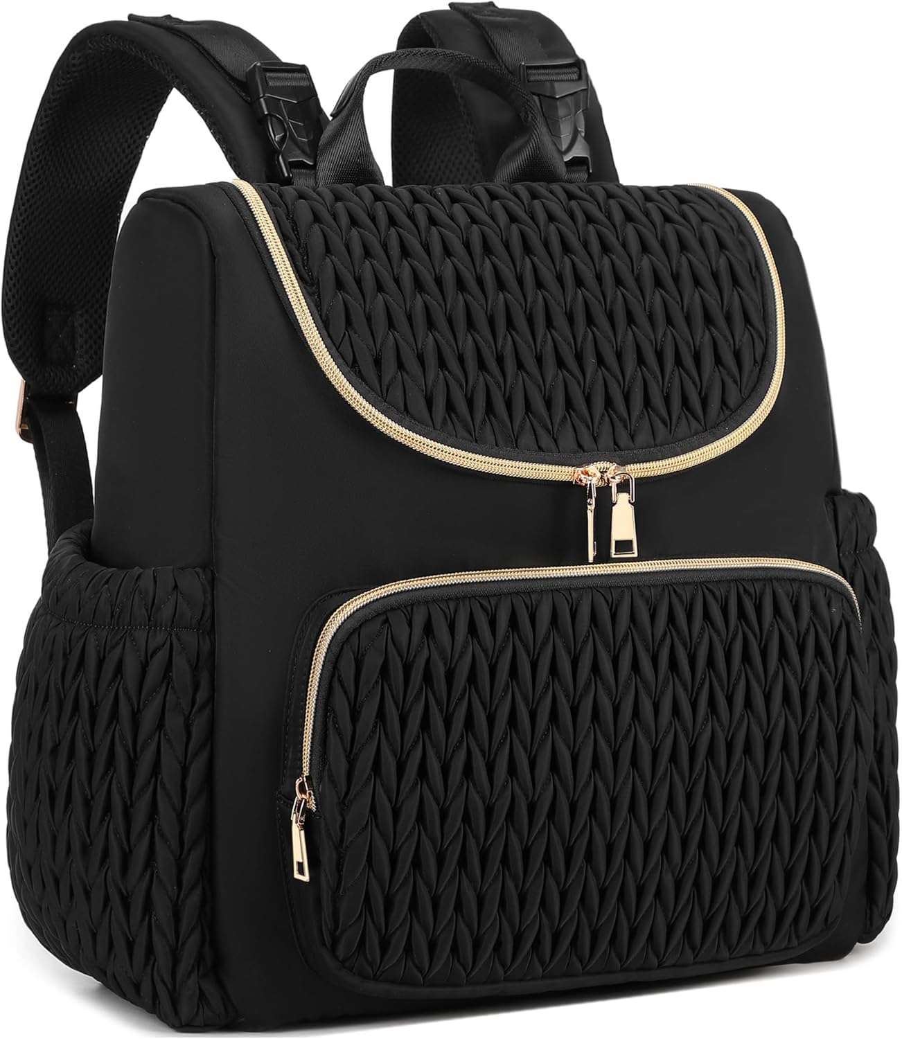 

Shaelyka Quilted Diaper Bag, Stylish and Cute for Women, Lightweight, Water-Repellent Nylon Backpack, Large Capacity, 2-Way Back Pocket, A4 Size,