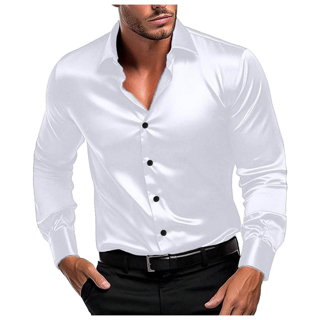 Camisa Formal Masculina Outono Primavera Manga Longa Luxuosa Resistente a Amassados Não Passa Cor Sólida Business Casual