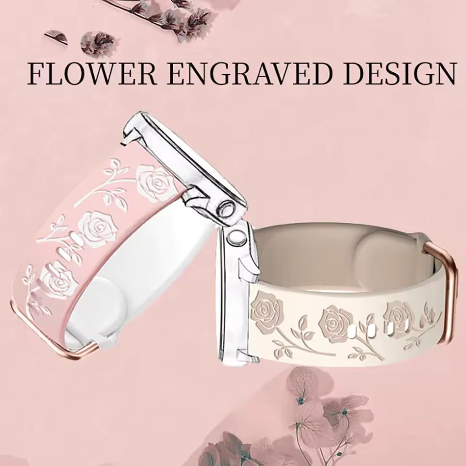 Universal 20mm Width Flower Engraved Watchband For Samsung Galaxy watch 7 6 4 5 Strap Huami Amazfit Active GTS 4 Mini 3 Pro GTR 2e Silicone Bracelet