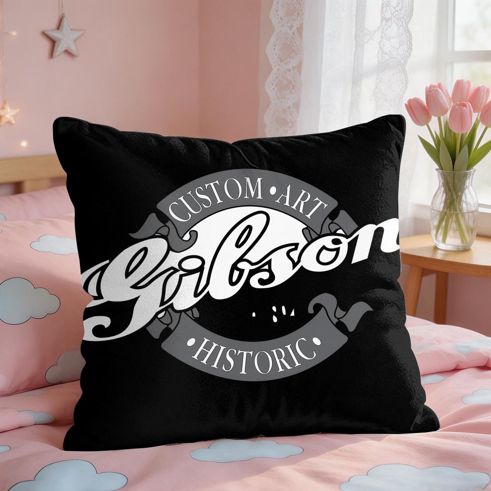 GGibson Musical Guitar Cushion Cover Square Short Plush Pillow Case Living Room Sofa Home Decor Funda X