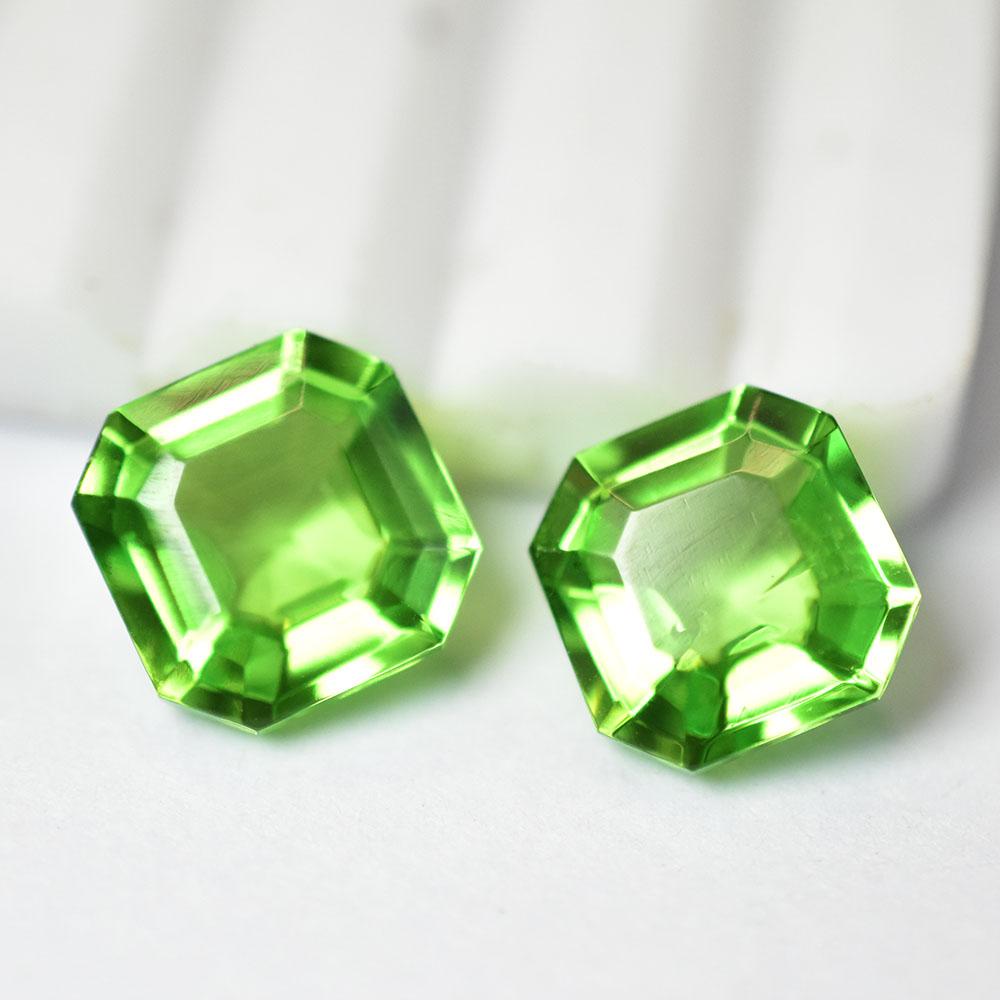 High Quality Natural Green Certified Peridot 14 Ct Square Cut Pair Gemstone