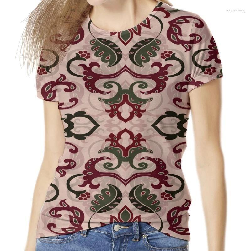 Summer Round Neck Vintage Floral Pattern 3D Print Top Fashionable Casual Short Sleeved Women's T-shirts