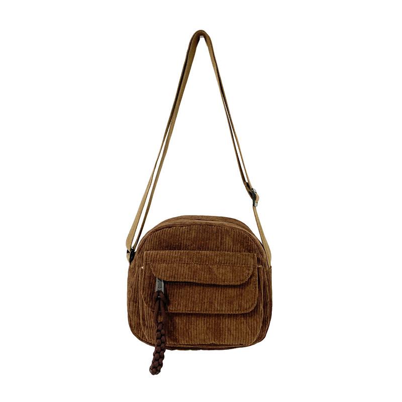 Torba na ramię i crossbody z sztruksu na wiosnę 2024 dla dziewcząt - Styl kampusowy, Jednolity kolor, Mała, Modna