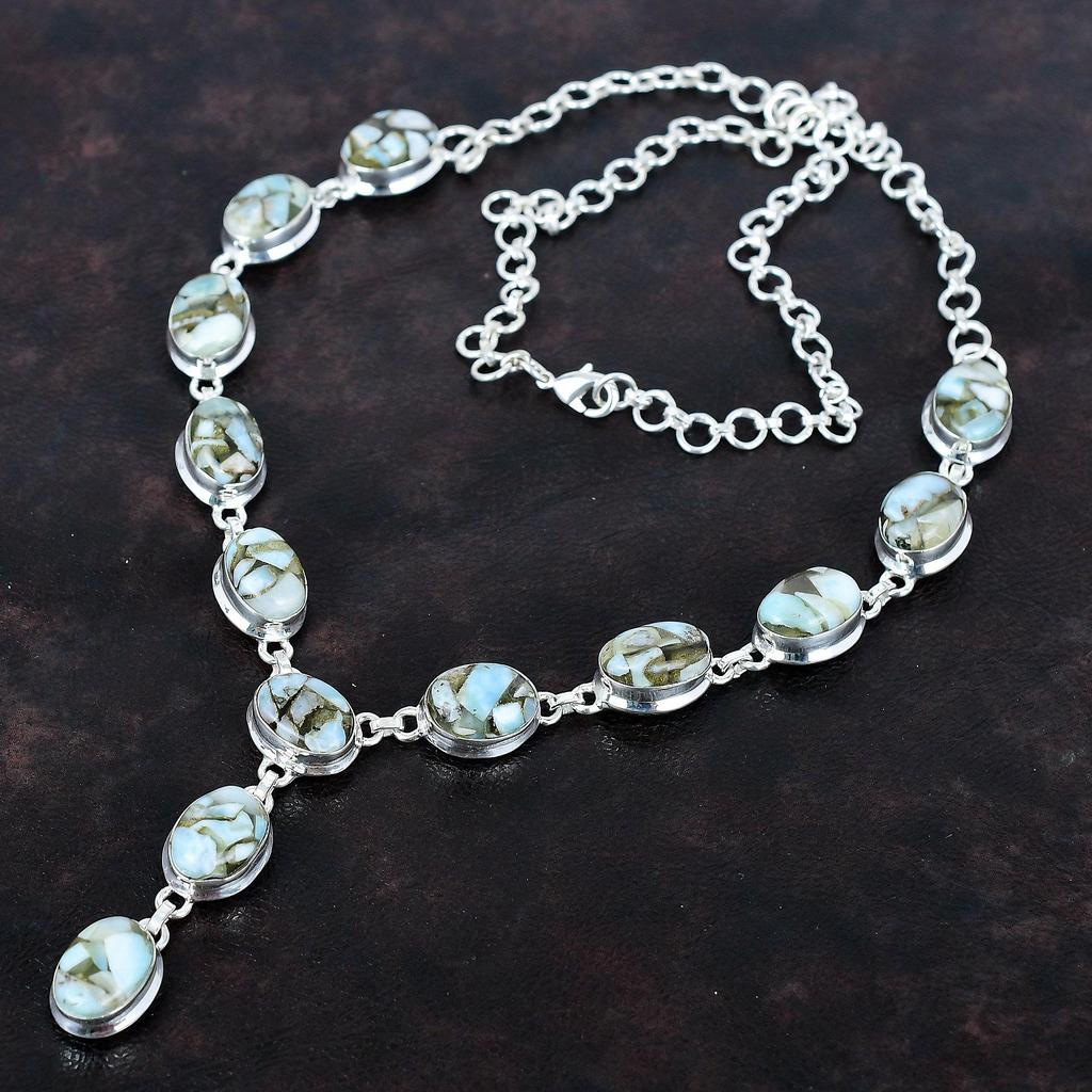 Copper Larimar Necklace Gemstone Necklace Antique Jewelry 925 Sterling Silver Necklace Handmade Adjustable Chain Necklace Birthstone Jewelry