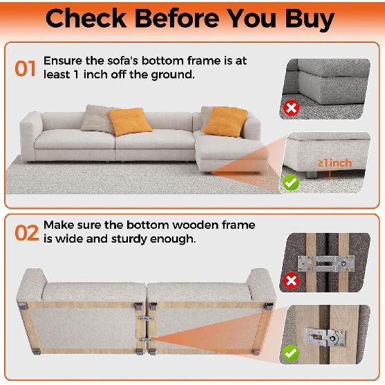 Sectional Couch Connectors, Thickened Interlocking Alligator Couch Connectors To Make Sectional Stay (2 Pack+20 Screws)