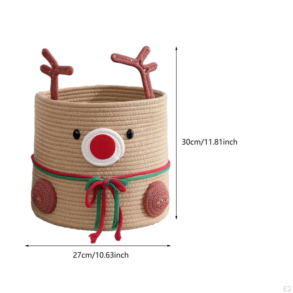 Christmas Basket with Reindeer Motif, Braided, Storage Box, Organizer, Decorative