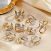 Stainless Steel Hollow Irregular Line Rings for Women Men Punk Unique Metal Waterproof 18K Gold Color Open Rings Jewelry Gifts