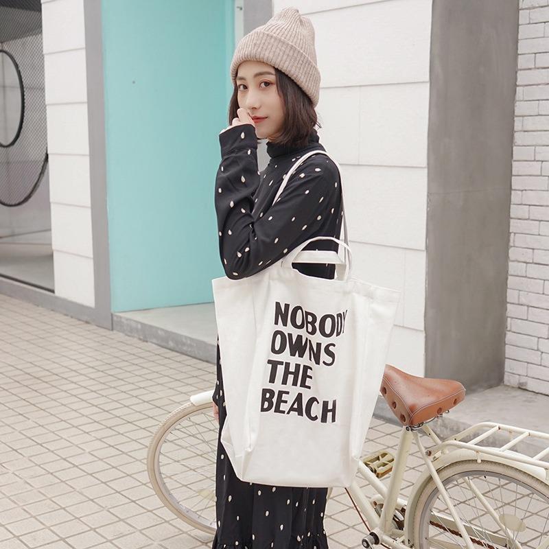 Literary and Simple Letter Shoulder Canvas Bag Female Student Large-capacity Portable Shopping Bag