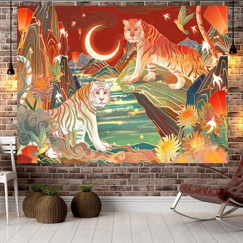 Čínský styl Tygří styl Velký gobelín Nástěnná geometrie Hippie gobelín Domácí pokoj Dekor Estetická dekorace