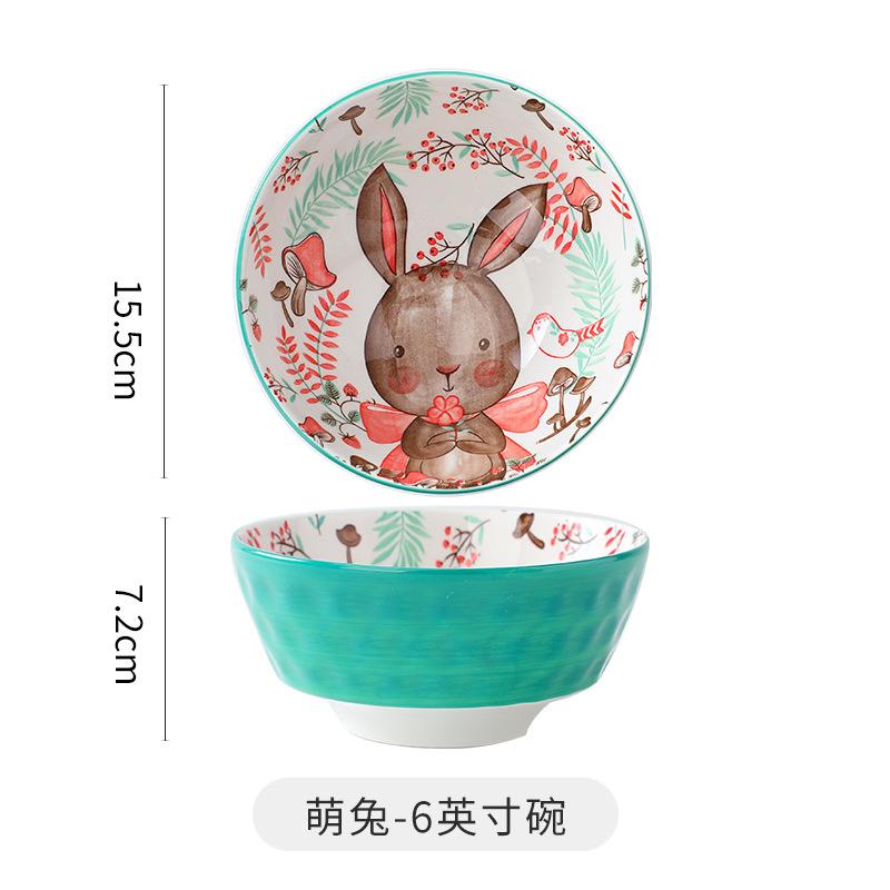 Underglaze Color Ceramic Bowl Creative Cute Cartoon Children'S Rice Bowl Household Tableware Ceramic Noodle Bowl Soup Bowl Breakfast Bowl