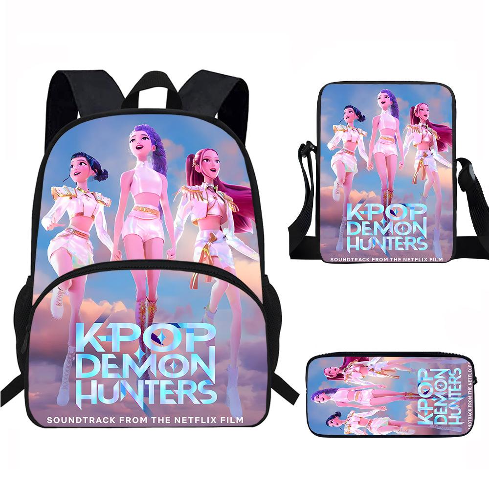 K-Pop Dämonenjäger 3-teiliges Schülerrucksack-Set Anime-Thema Trendiges bedrucktes Rucksack-Set