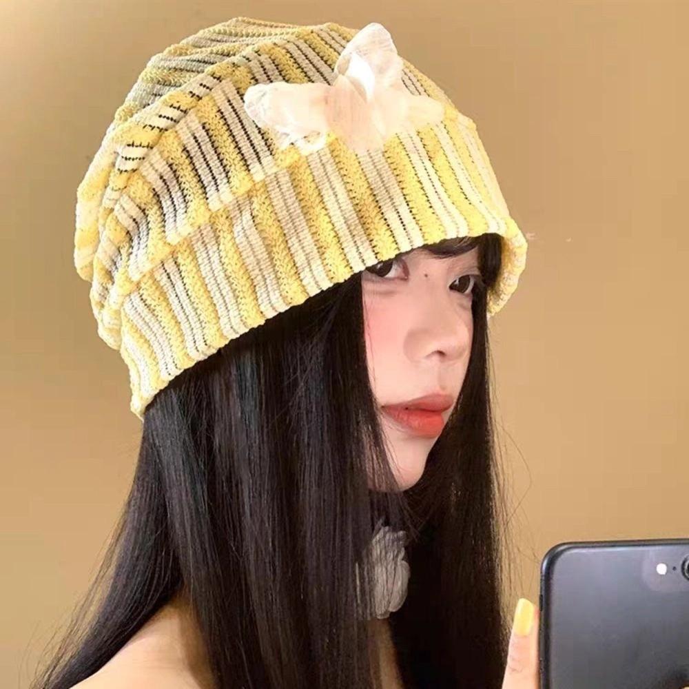 Sweet Beanies Hat Breathable Knitted Hat Casual Flower Pullover Hat  Outdoor