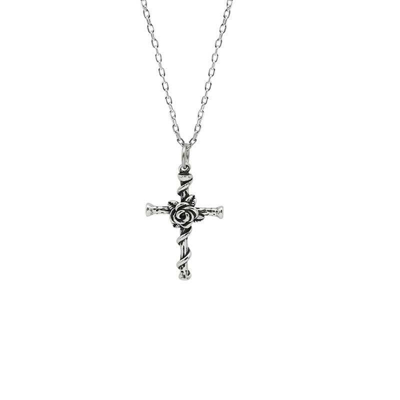Rose Cross Design Pendant Gothic Man's Necklace For Women Street Party Jewelry Charms Female Gifts