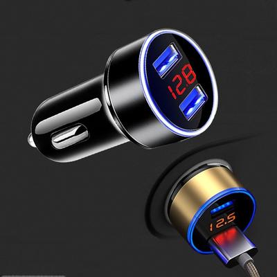 מטען רכב לסמארטפון מתאם USB מטען לטלפון נייד USB כפול תצוגה דיגיטלית וולטמטר טעינה מהירה