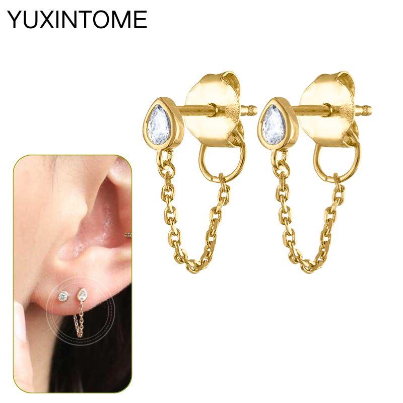925 Silbernadel Exquisite Weiße Zirkon Steckerohrringe für Damen Geometrische Lange Kette Quaste Ohrringe Luxuriöser Schmuck