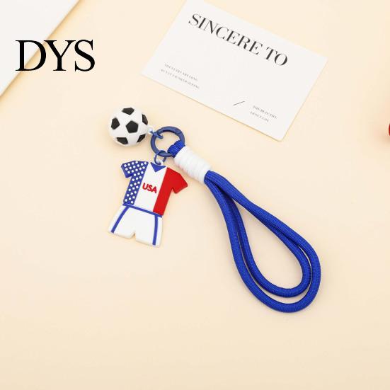 National Team Keychain Pendant, Thick Braided Rope Mini Football Soft Rubber Jersey Charm Key Holder, Argentina Brazil Germany Colors Fan Gift