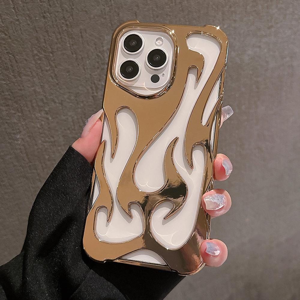 

For iPhone 16 Pro Max Case Hollow Flame Design Electroplated TPU Phone Cover D