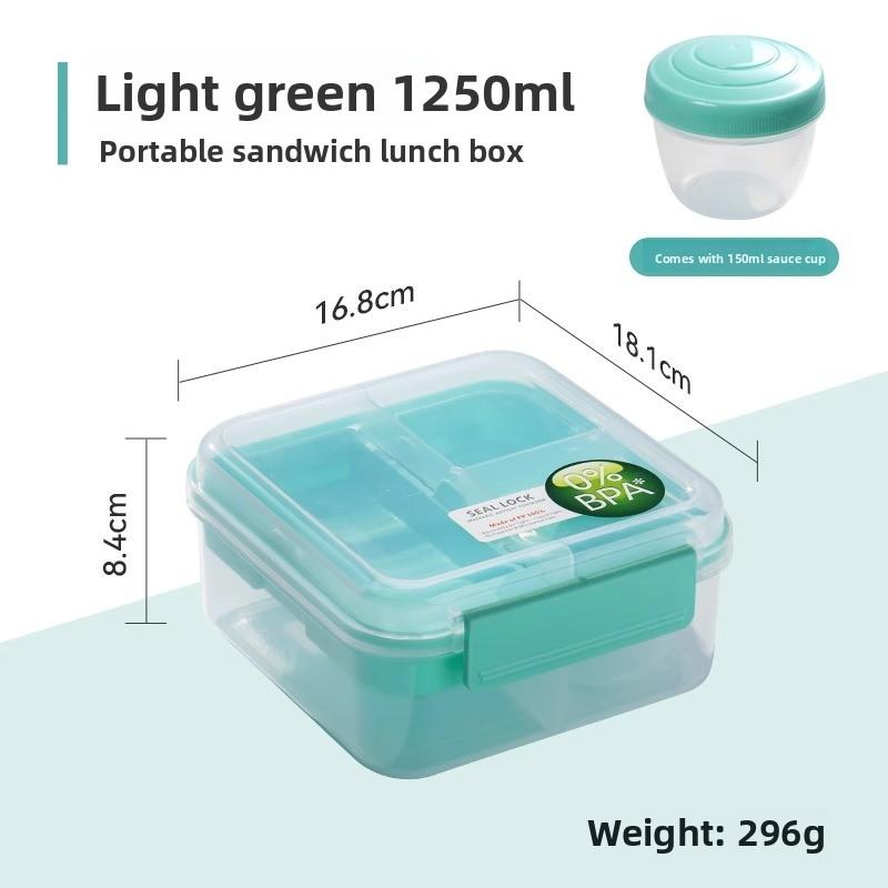 

Sealed lunch box, microwave-safe, compartmented lunch box, microwave fruit salad box, portable double-layer picnic box Light green 1250ml