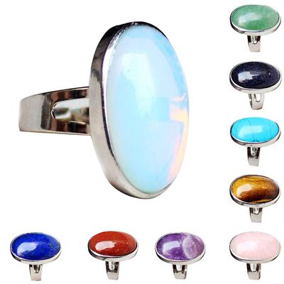 Anello da dito per festa nuziale con pietra preziosa ovale in cristallo naturale da 2 pezzi regolabile