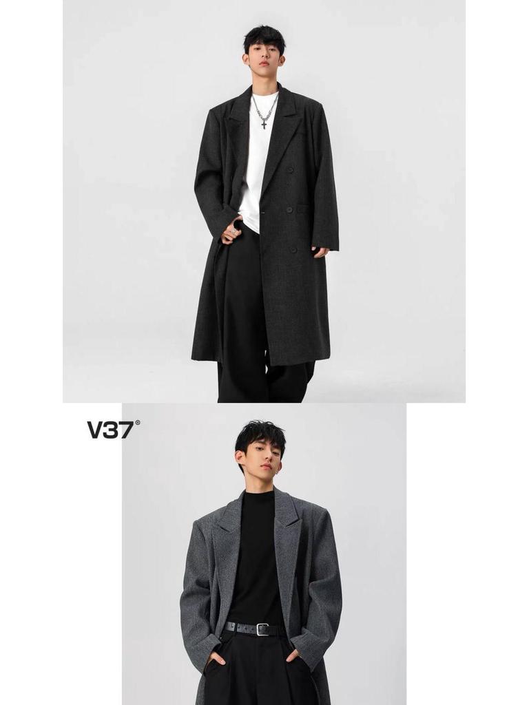 2025 Men's Double-Breasted Wool Trench Coat - Mid-Length, Padded Shoulders, Over-the-Knee Fit, Autumn/Winter Collection