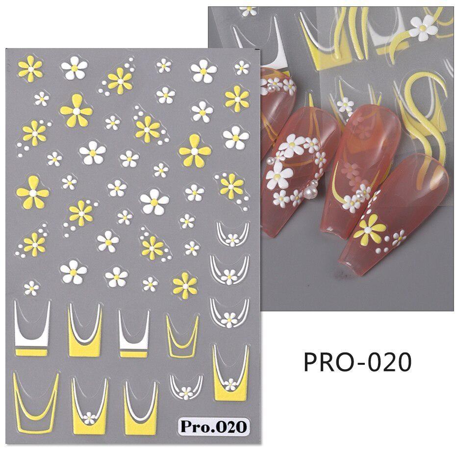 

5D тисненные наклейки для ногтей с цветами ромашки, французский маникюр, цветочные лепестки, принт, летние слайдеры в стиле бохо, наклейки для украшения ногтей PRO-020