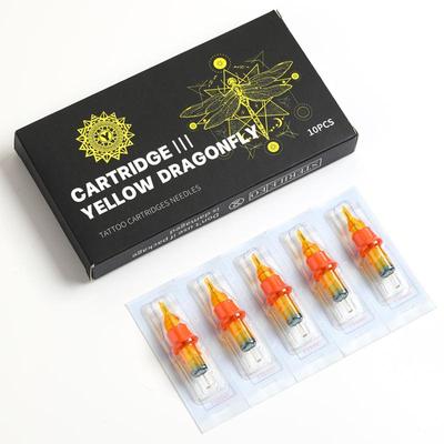 Yellow Tattoo Cartridge Needles with Soft Silicone Cover Wrap Dragon Cartridge III Needle RL RM RS M1 #12 0.35MM Taper 10pcs/box