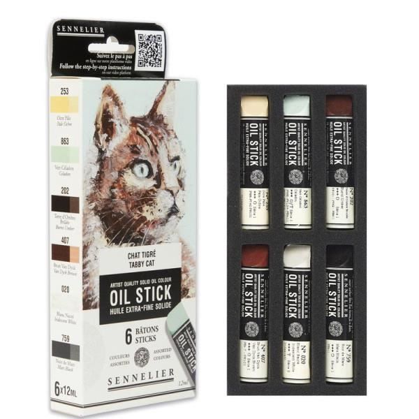Oil Stick - Extra-fine - Solid - Sennelier - 6 Colors - Tabby Cat