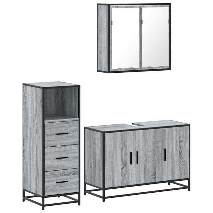 VidaXL Ensemble De Meubles De Salle De Bain 3 Pcs Sonoma Grey, Bathroom Cabinet, Bathroom Cupboard, Furniture of 3301013