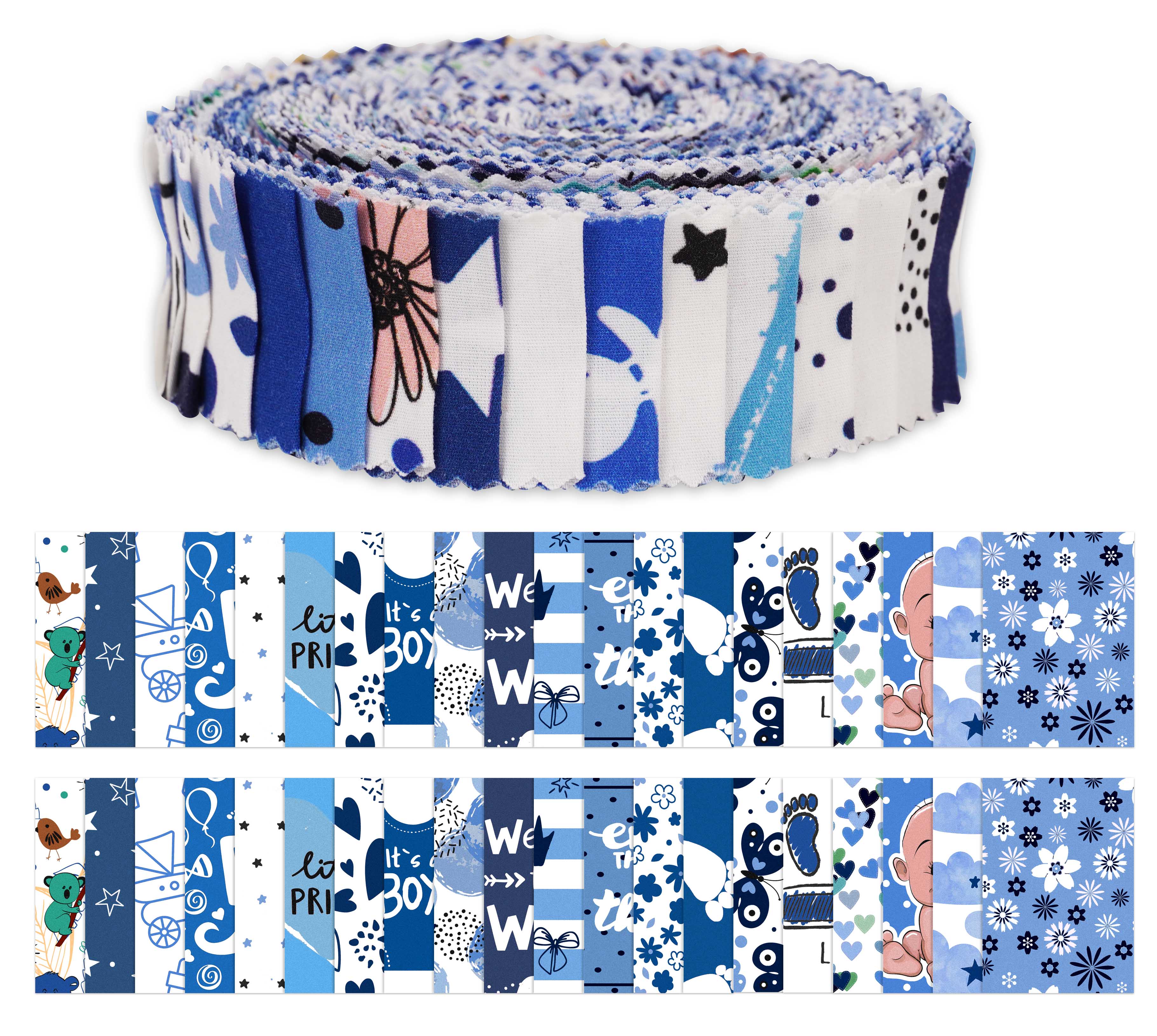 

Soimoi 40Pcs Baby Boy Print Cotton Precut Fabrics For Quilting Craft Strips 2.5x42inches Jelly Roll - Medium 1.5x42inches синій