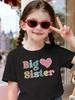Big Sister Colorful Letter Pink Heart Cute Print Girls T Shirt Short Sleeve Crew Neck Polyester Family Matching Tops Toddler Youth