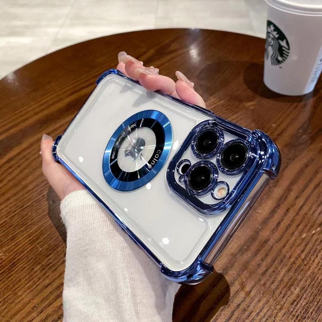 Applicable To IPhone 16 Magnetic Suction Phone Case with Four Corners of Leaking Marks and Anti-falling Apple Electroplated Airbag Protection Case