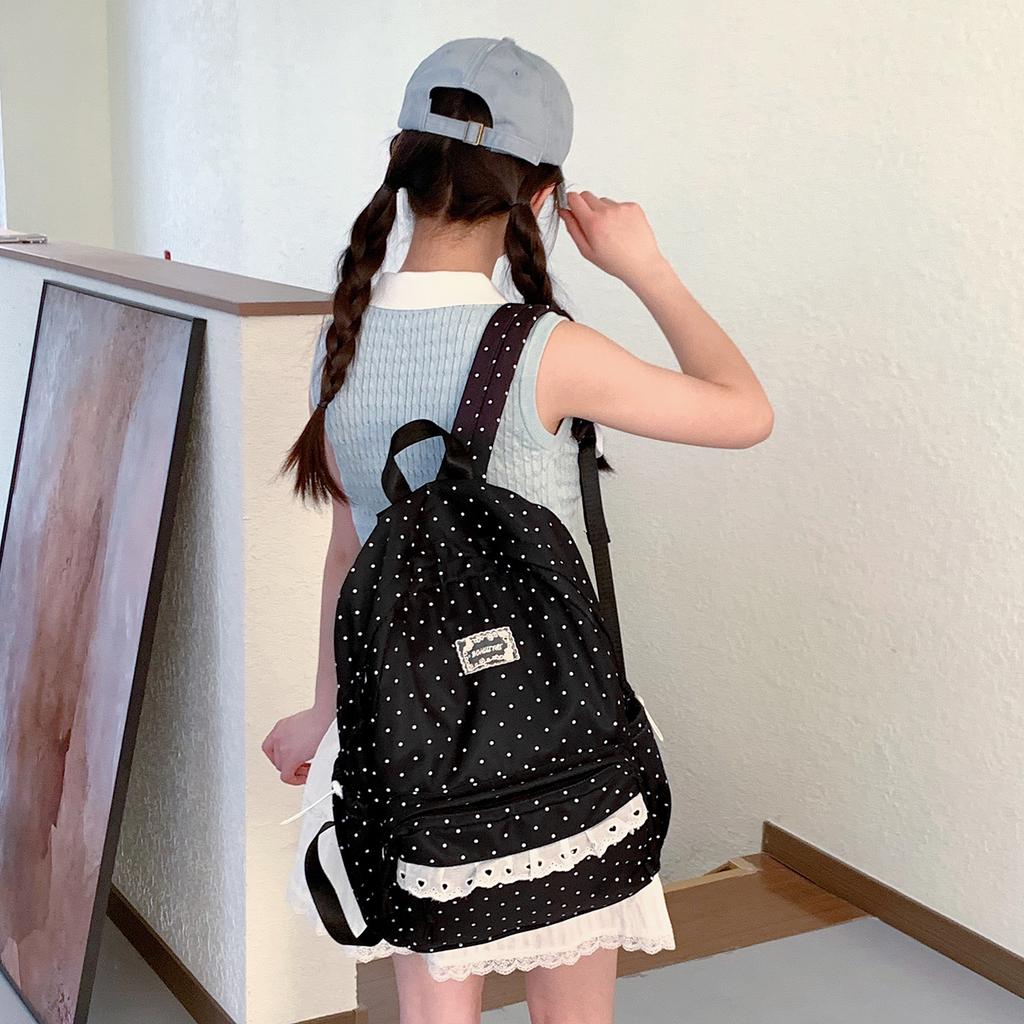 Schoolbag new high-value sweet student schoolbag polka dot lace casual backpack large capacity lightweight backpack
