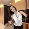 Temperament blue swinging collar neck sling vest women's summer slim spice girl design sense sleeveless backless top outer wear