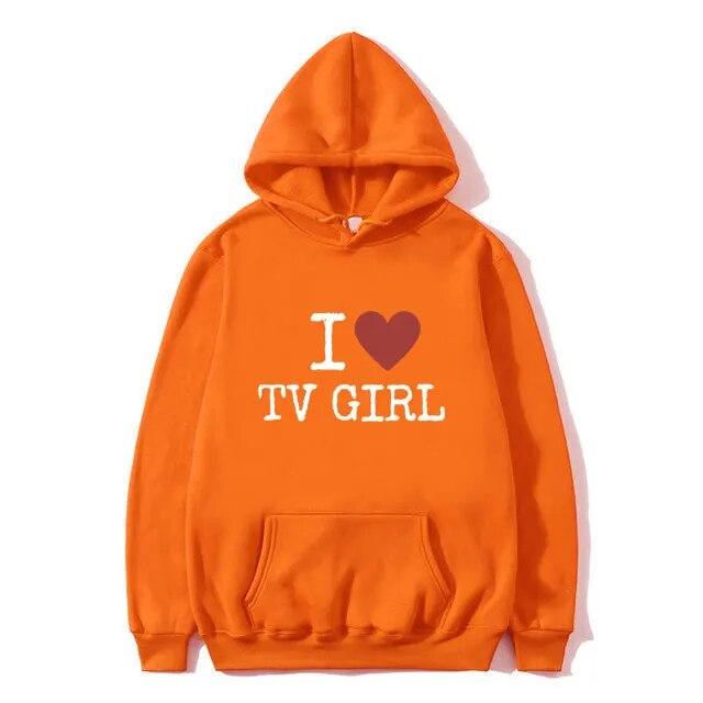 I Love TV Girl T-skjorte Kunst Estetisk Grafisk hettegenser Unisex kvinner Oversized hettegenser Unisex høykvalitets mote hettegensere