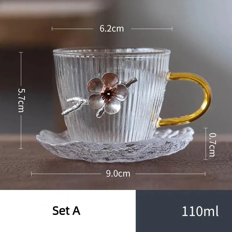 

Чайник из термостойкого стекла ручной работы в китайском стиле с дизайном цветущей сливы – Жаропрочный чайник для цветочного чая с верхней ручкой Teacup Set A