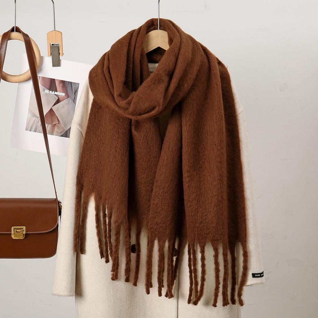 Mohair Women Men Scarf Winter New Girls Female Solid Color Warm Long Scarves Soft Coarse Braid Tassel Shawl Simple Wrap Shawls