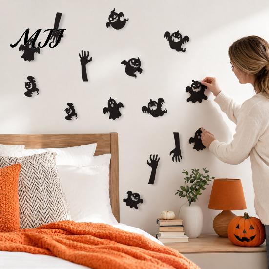 Easy To Clean Wall Murals Halloween 3D Stickers, Self-adhesive Peel And Stick PVC Waterproof Durable Decals for Home Ghost/Bat/Spider Party