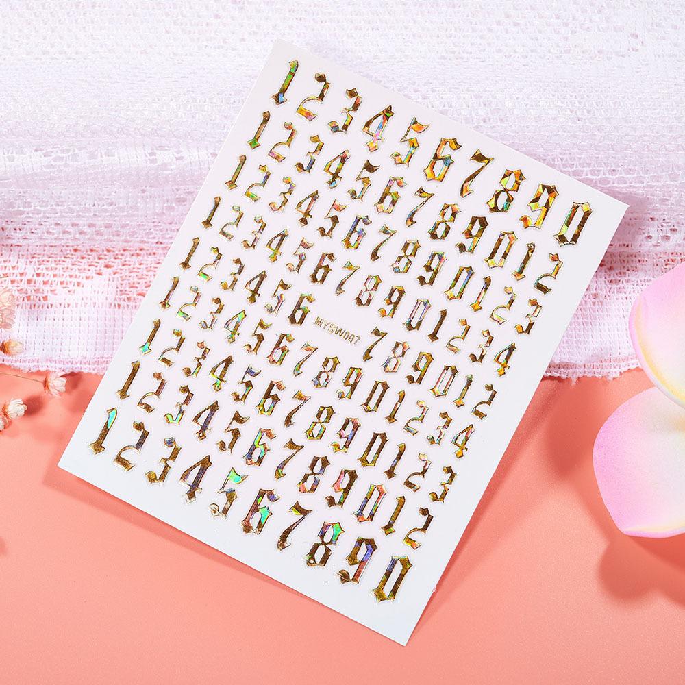 Color Digital Nail Art Sticker Fluorescent Laser Gold And Silver Featured Nail Jewelry 3D Nail Sticker