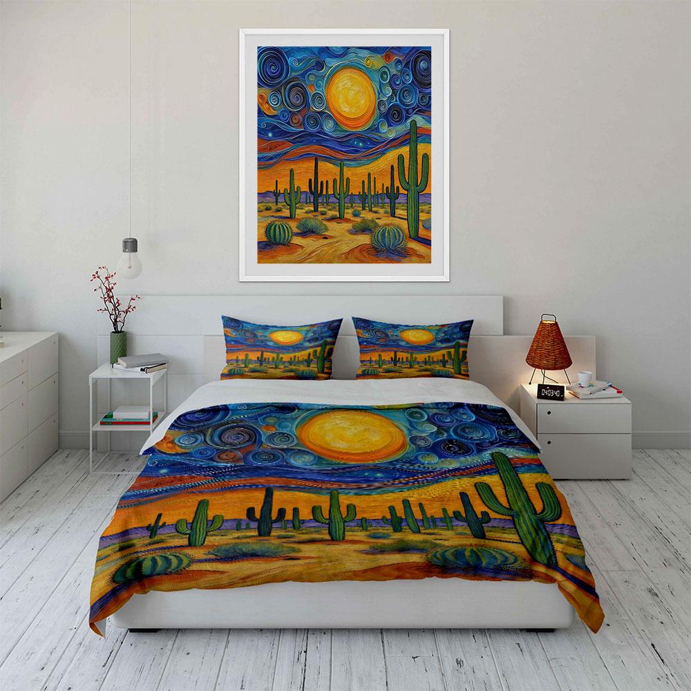 Cactus, swirling sky, sun. Bedding sets Duvet cover sets Duvet covers Pillowcases(1 * Duvet Cover 2 * Pillowcases without duvet insert)