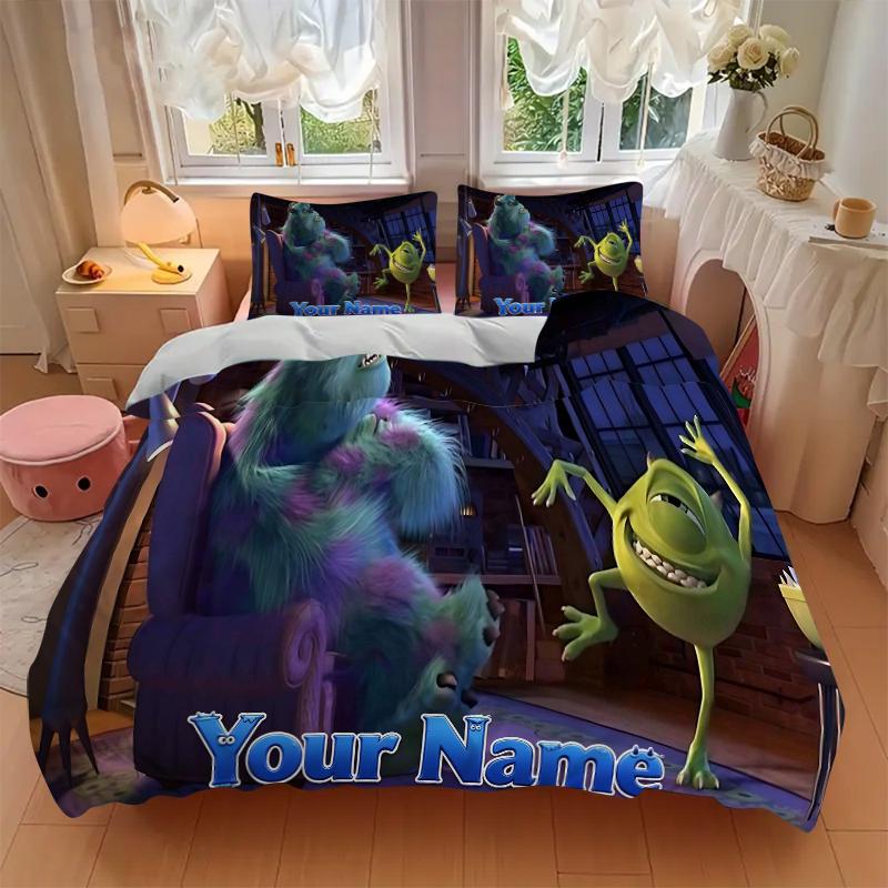 Monster Name Bedding Set Personalized Washable 3pcs Duvet Cover Pillowcases Soft Microfiber Home Bedroom Gift