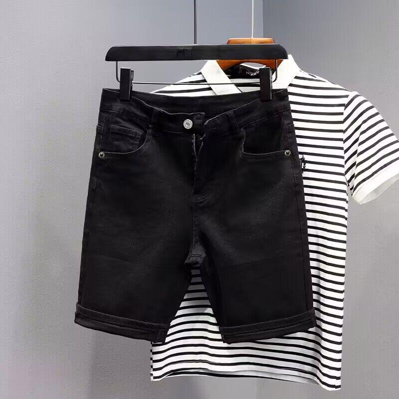 Men's Casual Slim Fit White Denim Shorts - Korean Style Summer Mid-Length Fashion