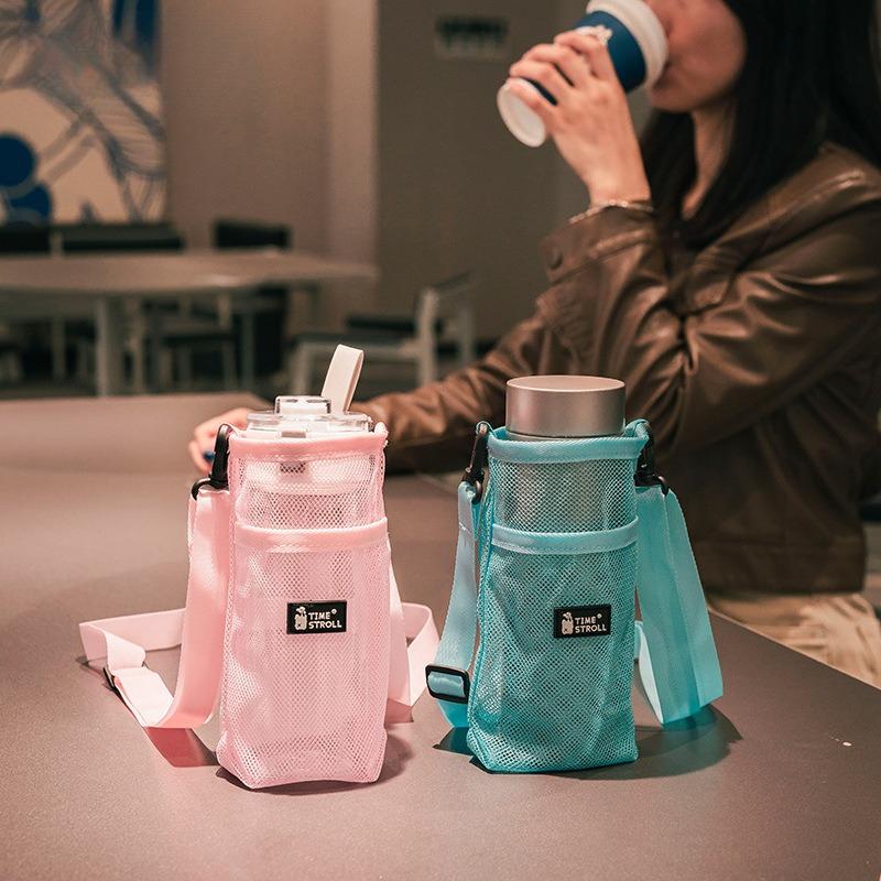 Outdoor Mug Carrying Strap Crossbodyable Water Bottle Bag Mountaineering Hiking Mug Water Bottle Protector Bag Mesh Strap
