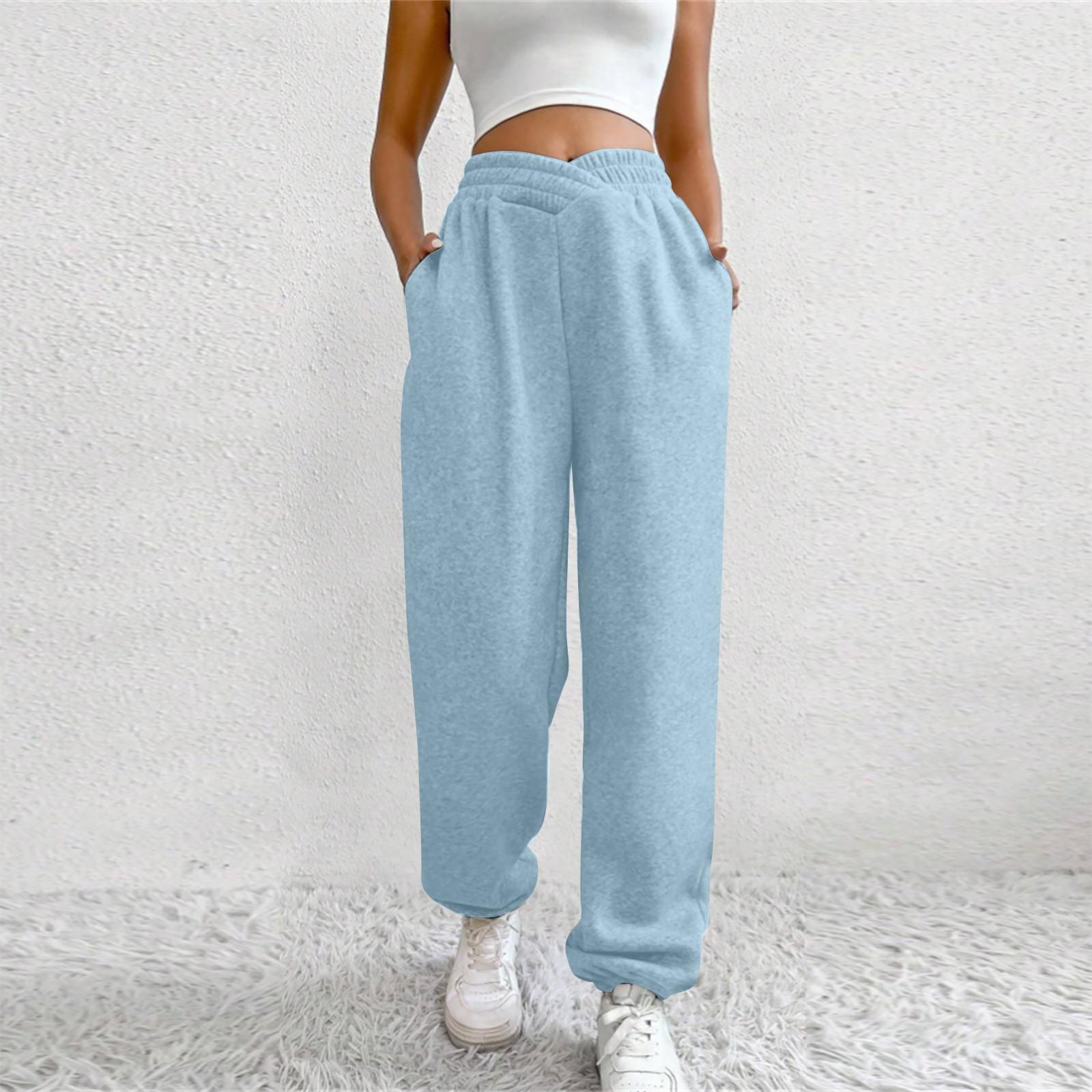 

Женские однотонные повседневные брюки с высокой талией, спортивные спортивные брюки для бега с карманами M